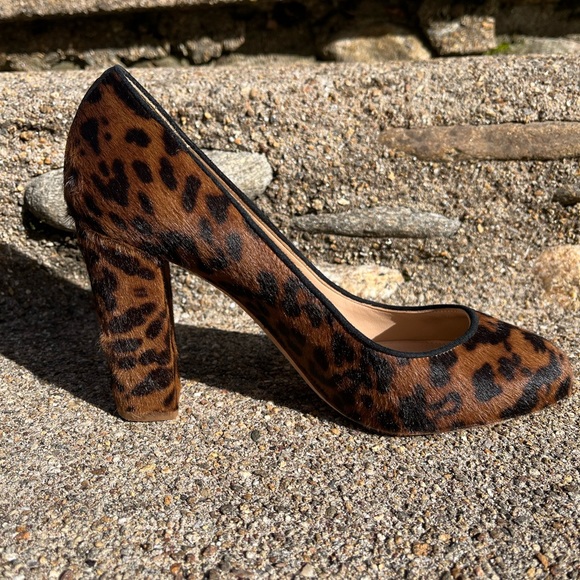 J. Crew Collection Size 9 Leopard Print Animal Hair Chunky Heel Pumps Calf Hair - Picture 3 of 10